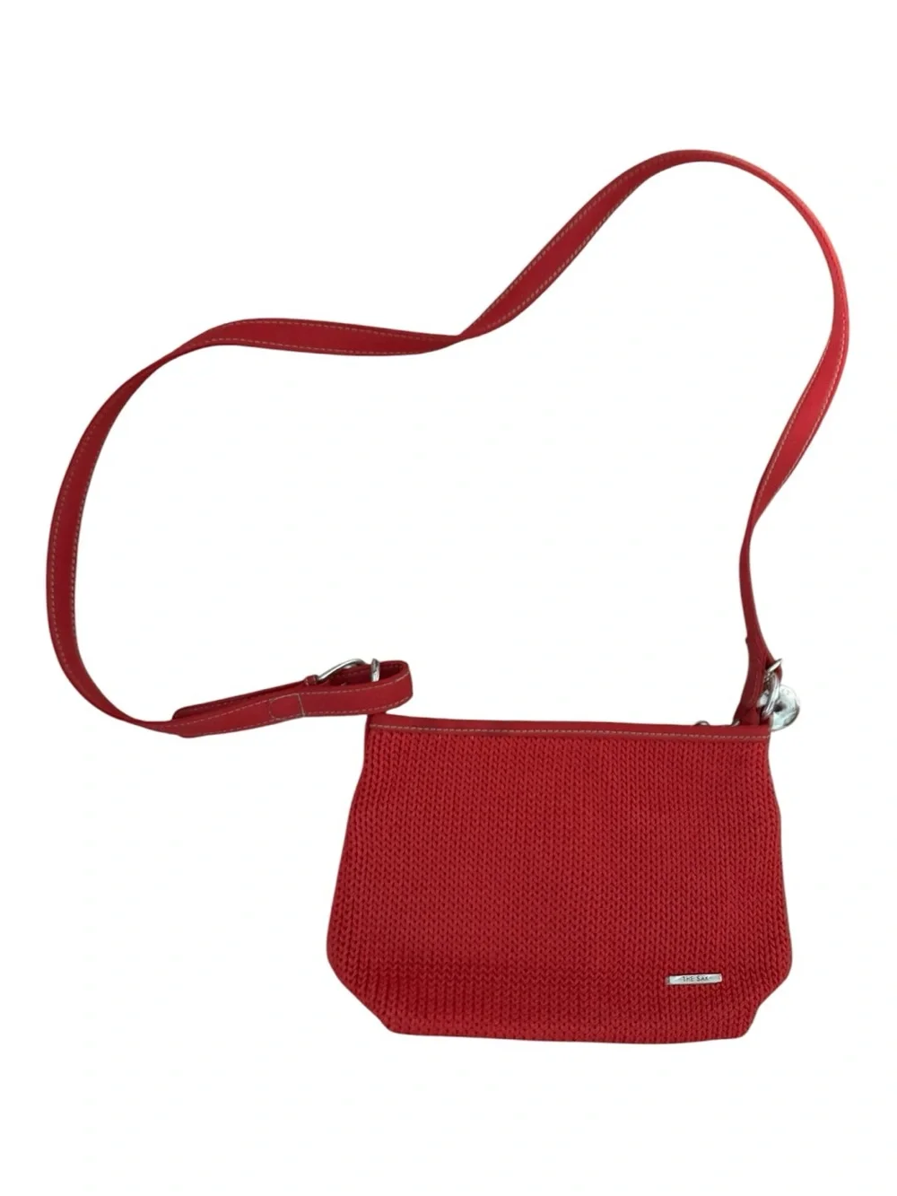 The Sak Red Crochet Crossbody Bag Signature Woven Knit Shoulder Purse